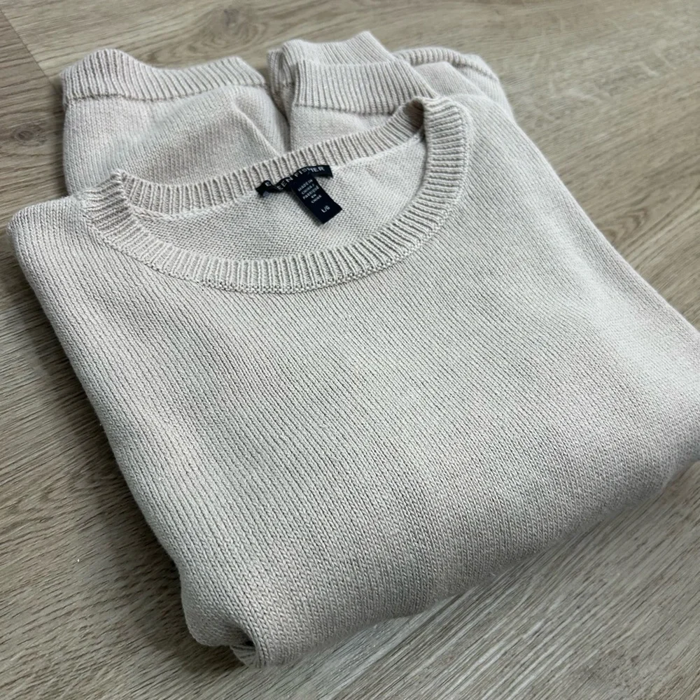 Eileen Fisher Organic Cotton Linen Tan Neutral Knit Pullover Sweater